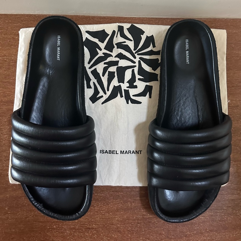 Isabel Marant Quilted Hellea Black Leather Slides